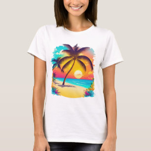 T-shirt Un paradis tropical avec palmiers, plages de sable