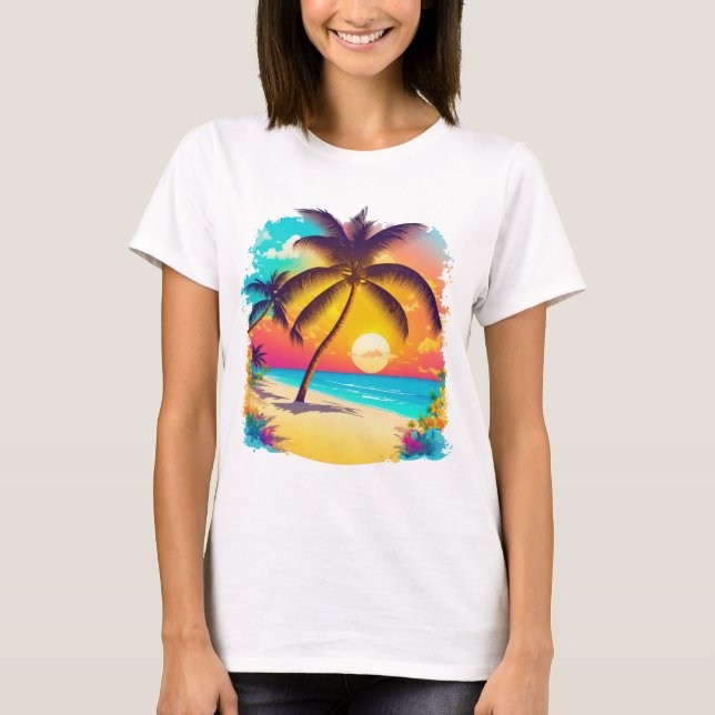 T-shirt Un paradis tropical avec palmiers, plages de sable (Devant)