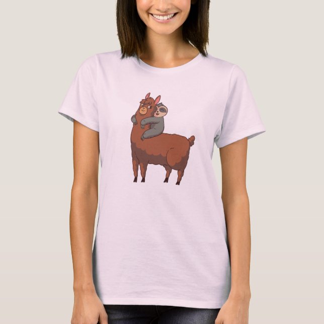 T-shirt Un paresseux à cheval sur Llama (Devant)