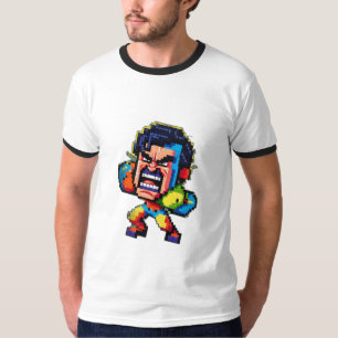 T-shirt Un personnage fâché pixelisé avec des jeux rétro