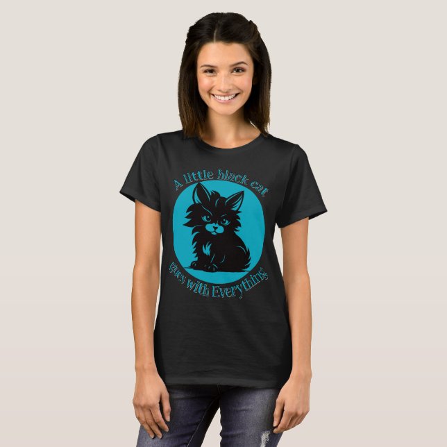 T-shirt Un petit chat noir accompagne Everything V2 (Devant entier)