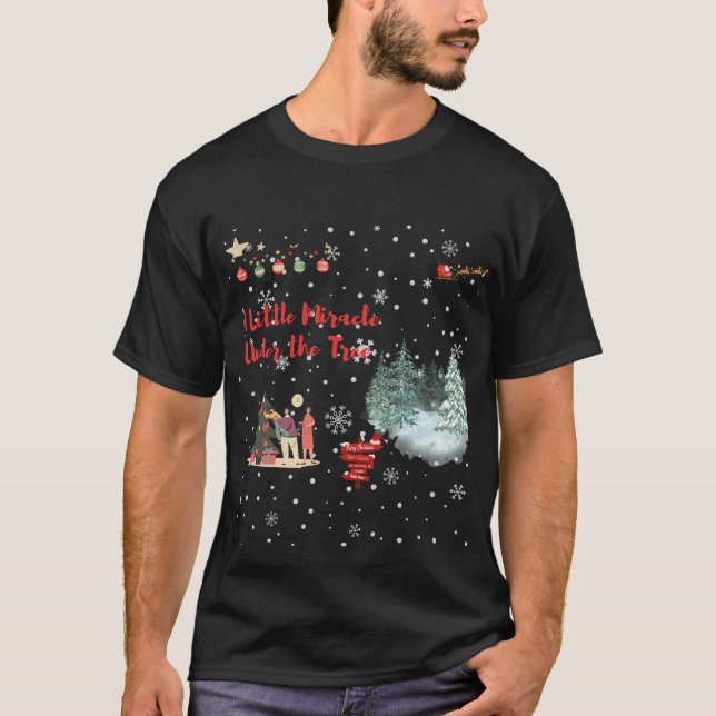 T-shirt Un petit miracle sous l'arbre Noël Famille S (Devant)