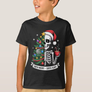 T-shirt Un peu joyeux un peu Y Santa squelette cacao Noël