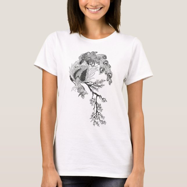 T-shirt un phoenix magique assis sur un sakura fleuri T-S (Devant)