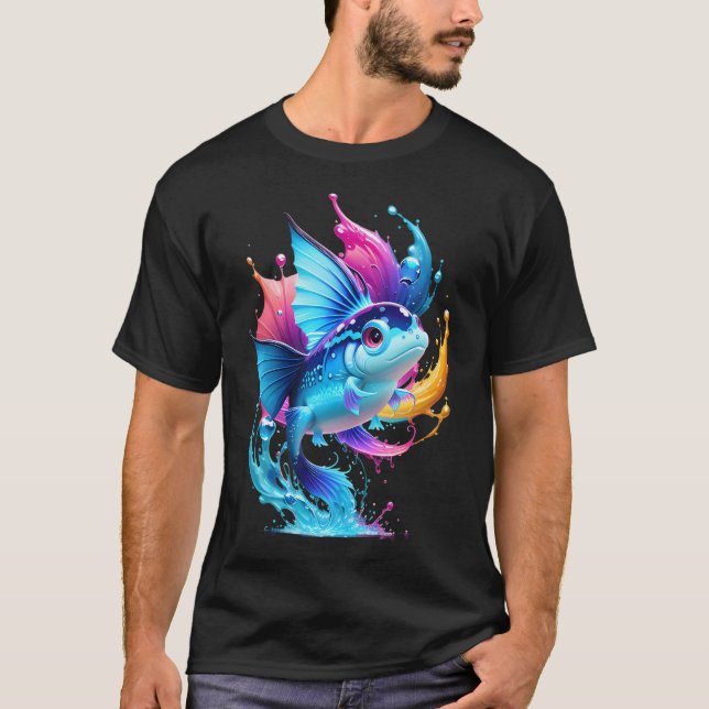 T-shirt Un poisson aux multiples couleurs volant (Devant)