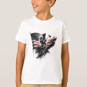 T-shirt Un pompier américain.Drapeau des Etats-Unis.