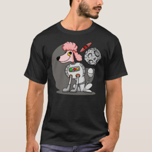 T-shirt Un Poodle Rose Sur La Lune En Regardant Un État