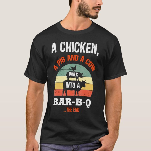 T-shirt Un Poulet Un Cochon Et Une Vache Marcher Dans Un B (Devant)