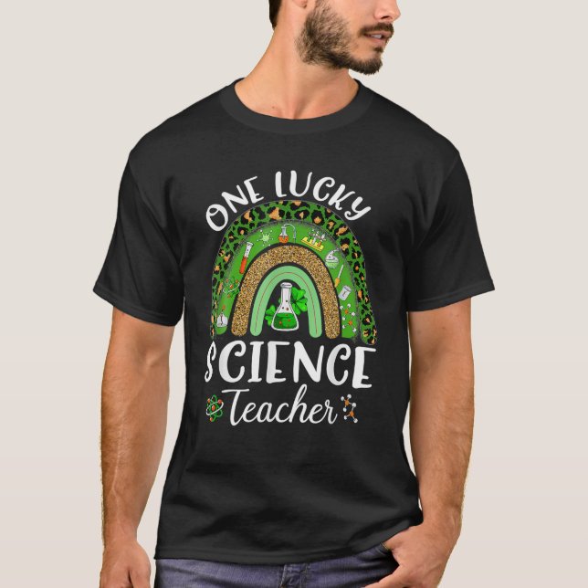 T-shirt Un professeur de sciences chanceux Rainbow Shamroc (Devant)