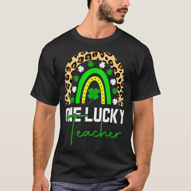 T-shirt Un Professeur Lucky Kinder Rainbow Leopard St Patr (Devant)