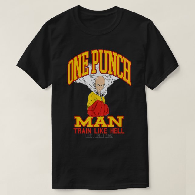 T-shirt Un Punch Homme Saitama Train Comme L'Enfer (Design devant)
