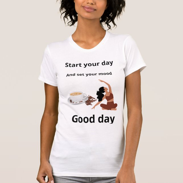 T-shirt "Un rituel du matin serein : Café et yoga sur Terr (Devant)