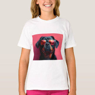 T-shirt Un rottweiler cool avec des lunettes de soleil