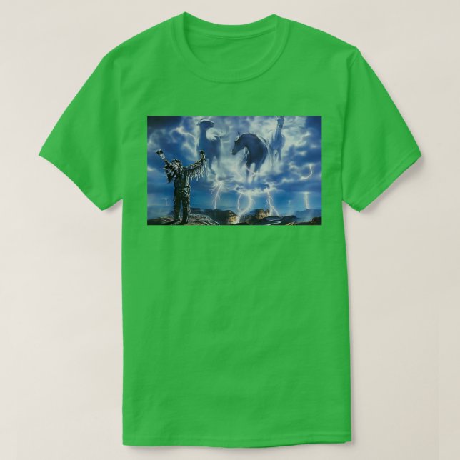 T-shirt Un Shaman amérindien appelle Thunder (Design devant)