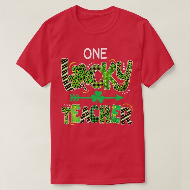 T-shirt Un Shamrock enseignant chanceux Leopard Plaid St (Design devant)