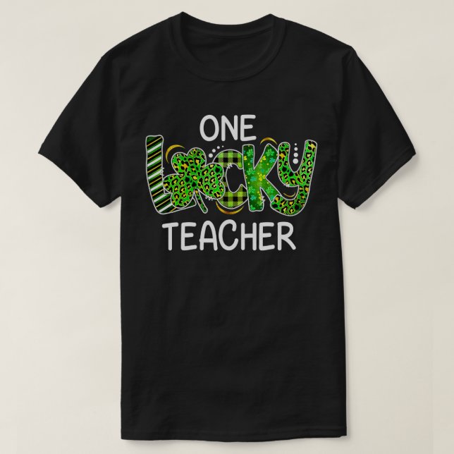 T-shirt Un Shamrock enseignant chanceux Leopard Plaid St (Design devant)