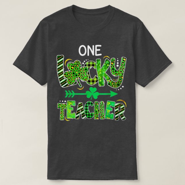 T-shirt Un Shamrock enseignant chanceux Leopard Plaid St (Design devant)