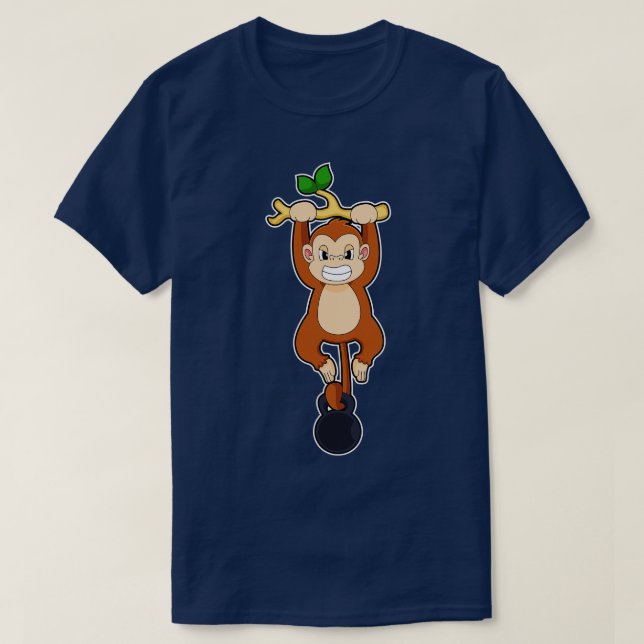T-shirt Un singe à l'entraînement de force avec Dumbbell (Design devant)