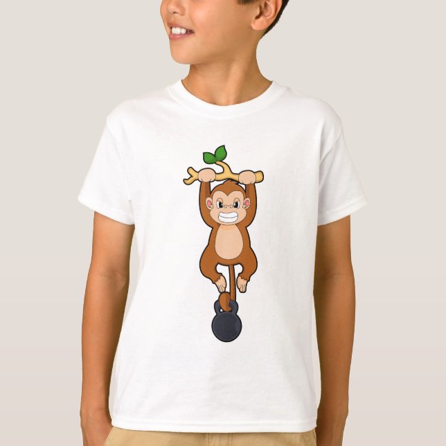 T-shirt Un singe à l'entraînement de force avec Dumbbell (Devant)