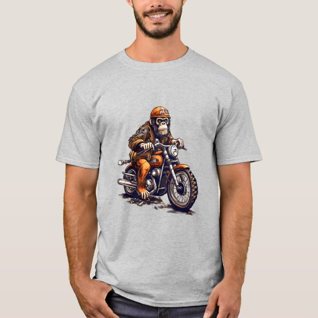 T-shirt Un singe mignon conduisant une moto (Devant)