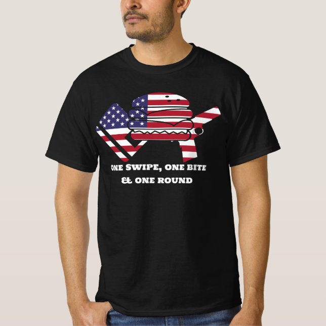 T-shirt Un Swipe One Bite One Round Food Guns Dettes USA (Devant)