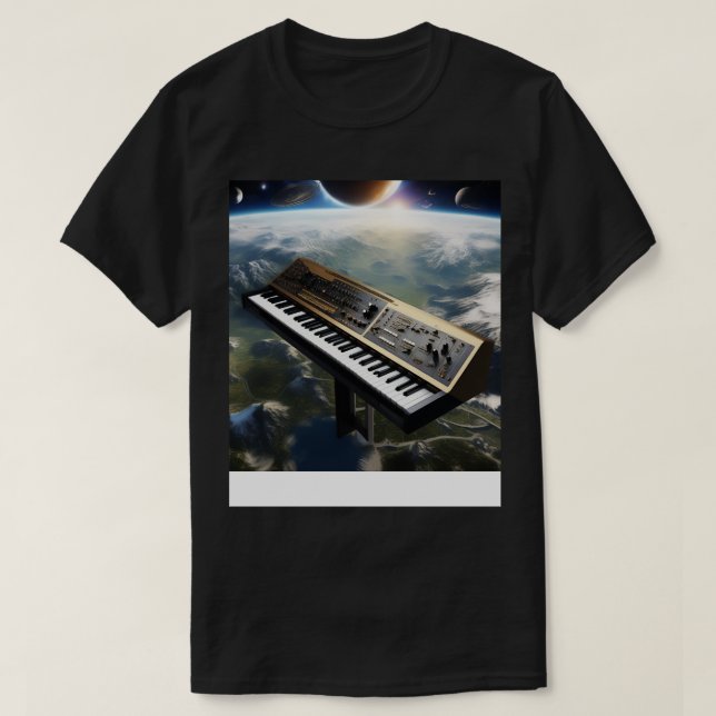 T-shirt Un synthétiseur volant au-dessus de la Terre (Design devant)