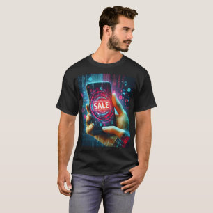 T-shirt un téléphone qui a le mot vente sur lui