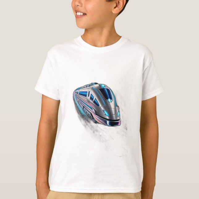 T-shirt Un train de science-fiction qui parcourt une piste (Devant)