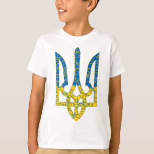 T-shirt Un trident ukrainien texturé drapeau d'Ukraine cou