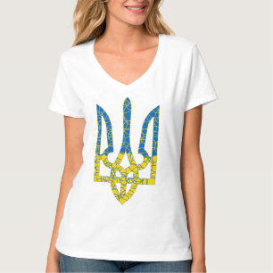 T-shirt Un trident ukrainien texturé drapeau d'Ukraine cou