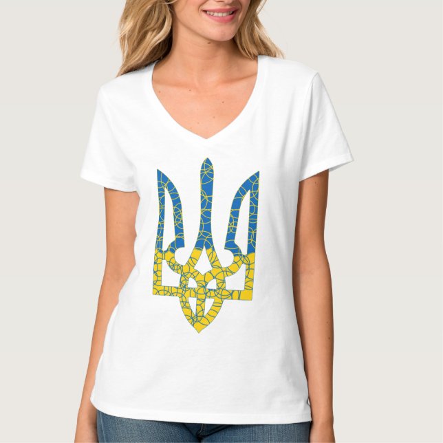 T-shirt Un trident ukrainien texturé drapeau d'Ukraine cou (Devant)