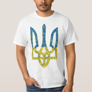 T-shirt Un trident ukrainien texturé drapeau d'Ukraine cou