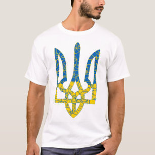 T-shirt Un trident ukrainien texturé drapeau d'Ukraine cou