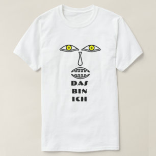 T-shirt un visage jaune yeux et texte Das bin ich
