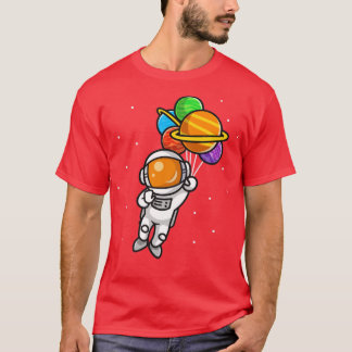 T-shirt Un Vrai Astronaute Volant Avec Des Ballons Planète