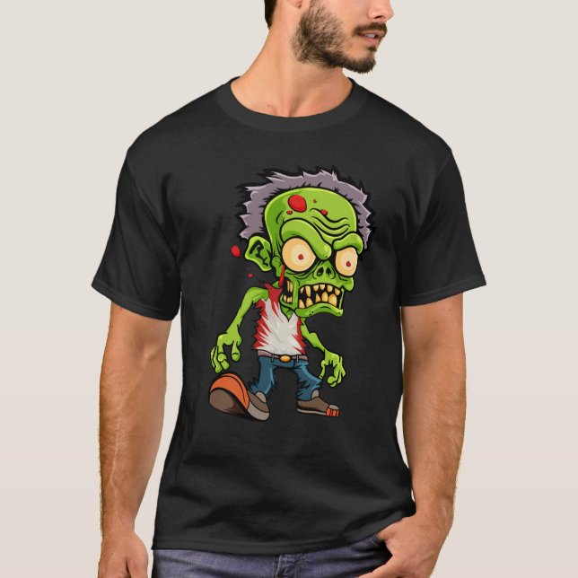 T-shirt Un zombie vert Déplaisant en style dessin animé (Devant)