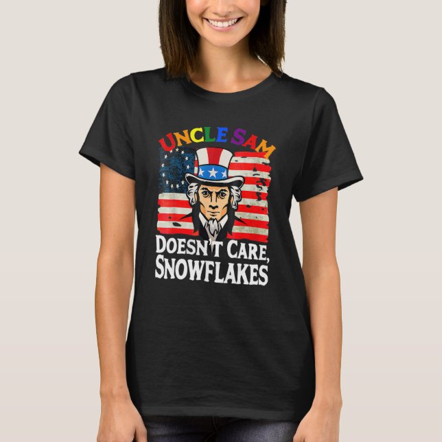 T-shirt UNCLE SAM DOESN'T CARE SNOWFLAKES Funny American_4 (Devant)