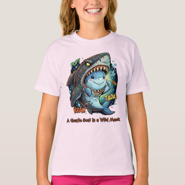 T-shirt Une âme douce dans un masque sauvage Requin mignon (Devant)