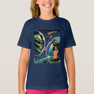 T-shirt Une astronaute rencontre un Alien extra-terrestre
