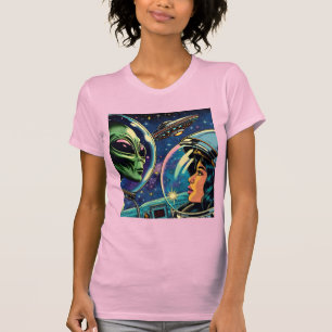 T-shirt Une astronaute rencontre un Alien extra-terrestre