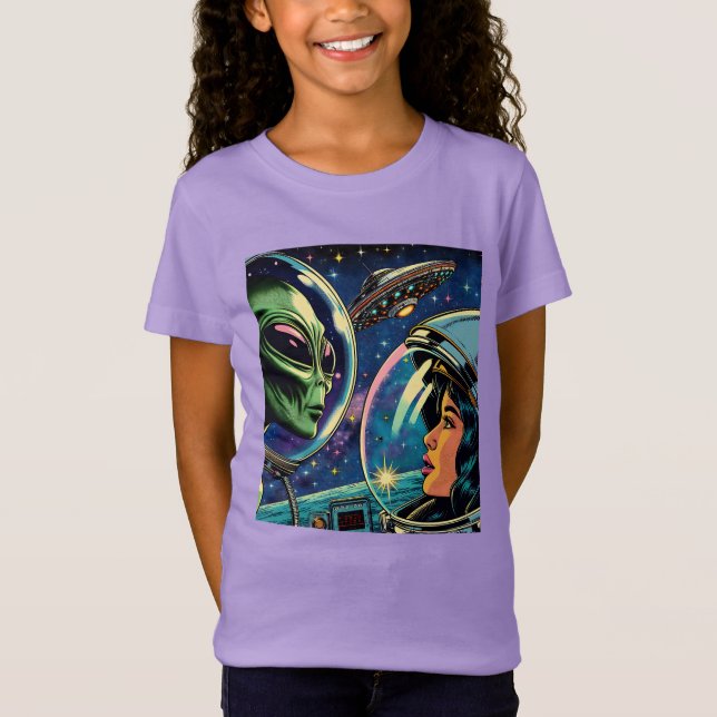 T-Shirt Une astronaute rencontre un Alien extra-terrestre (Devant)
