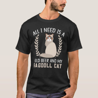 T-shirt Une bière froide et un chat Ragdoll Kitty  Alcooli