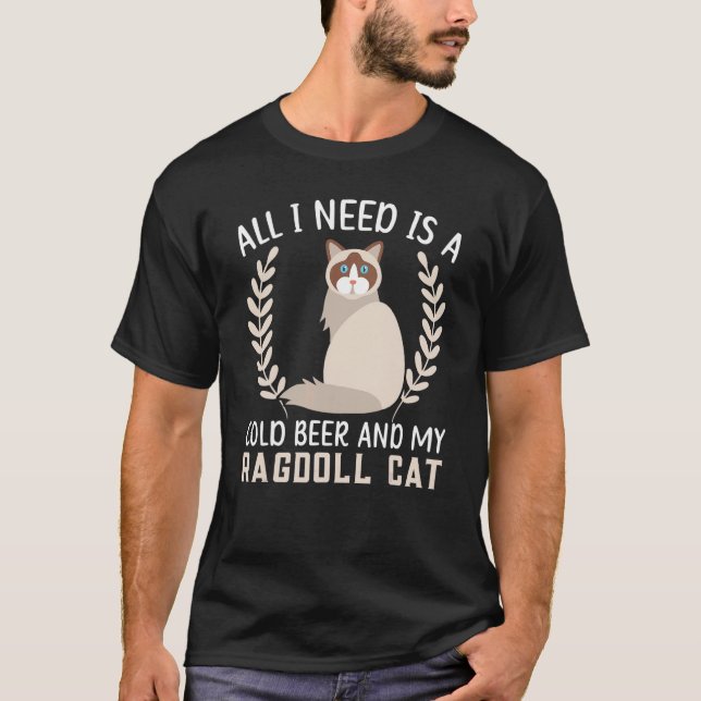 T-shirt Une bière froide et un chat Ragdoll Kitty  Alcooli (Devant)
