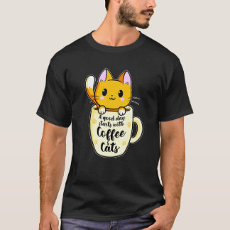 T-shirt Une Bonne Journée Avec Du Café Et Des Chats  Amate
