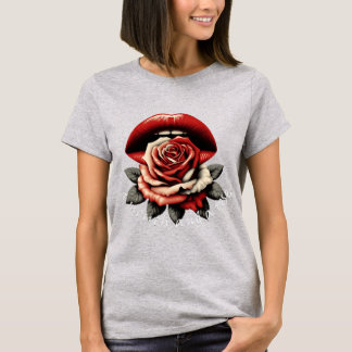 T-shirt une bouche et un rose,
