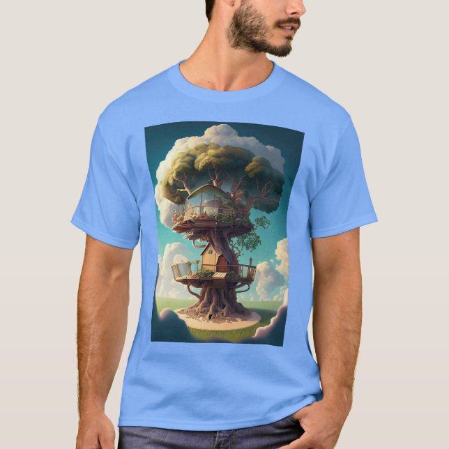 T-shirt une cabane située dans les nuages par un beau sole (Devant)