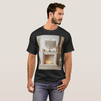T-shirt une chambre avec menorah et bougies au mur