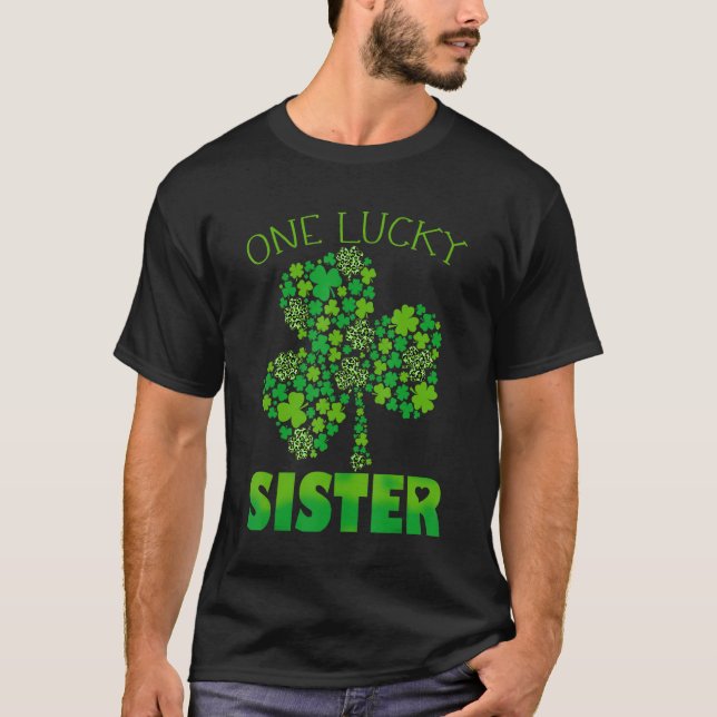 T-shirt Une chanceuse soeur Patrick's Day Leopard Shamrock (Devant)