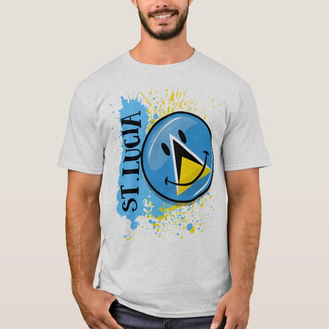 T-shirt Une éclaboussure de drapeau de sourire du St Lucia (Devant)