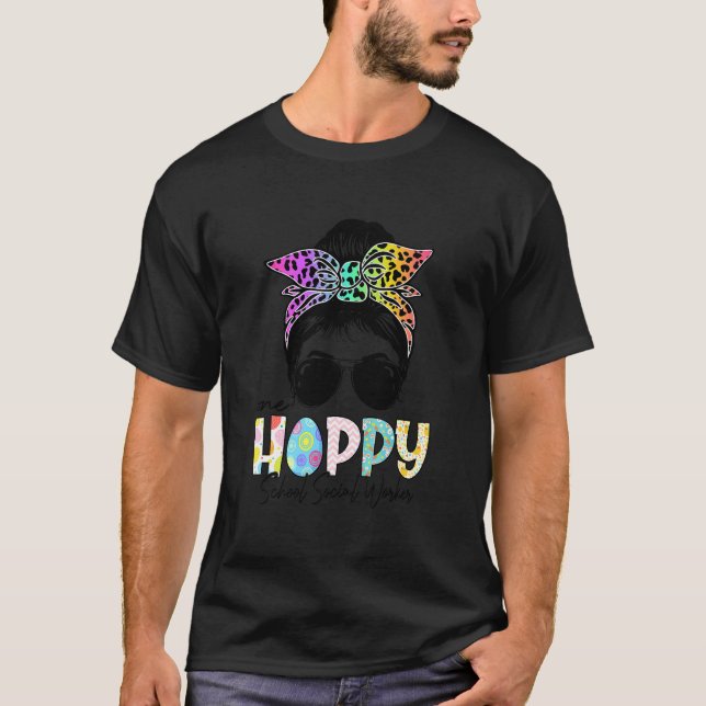T-shirt Une école Hoppy Social Worker Messy Bun Enseignant (Devant)